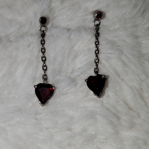 Garnet and Gunmetal ❤ Earrings - Picture 2 of 10
